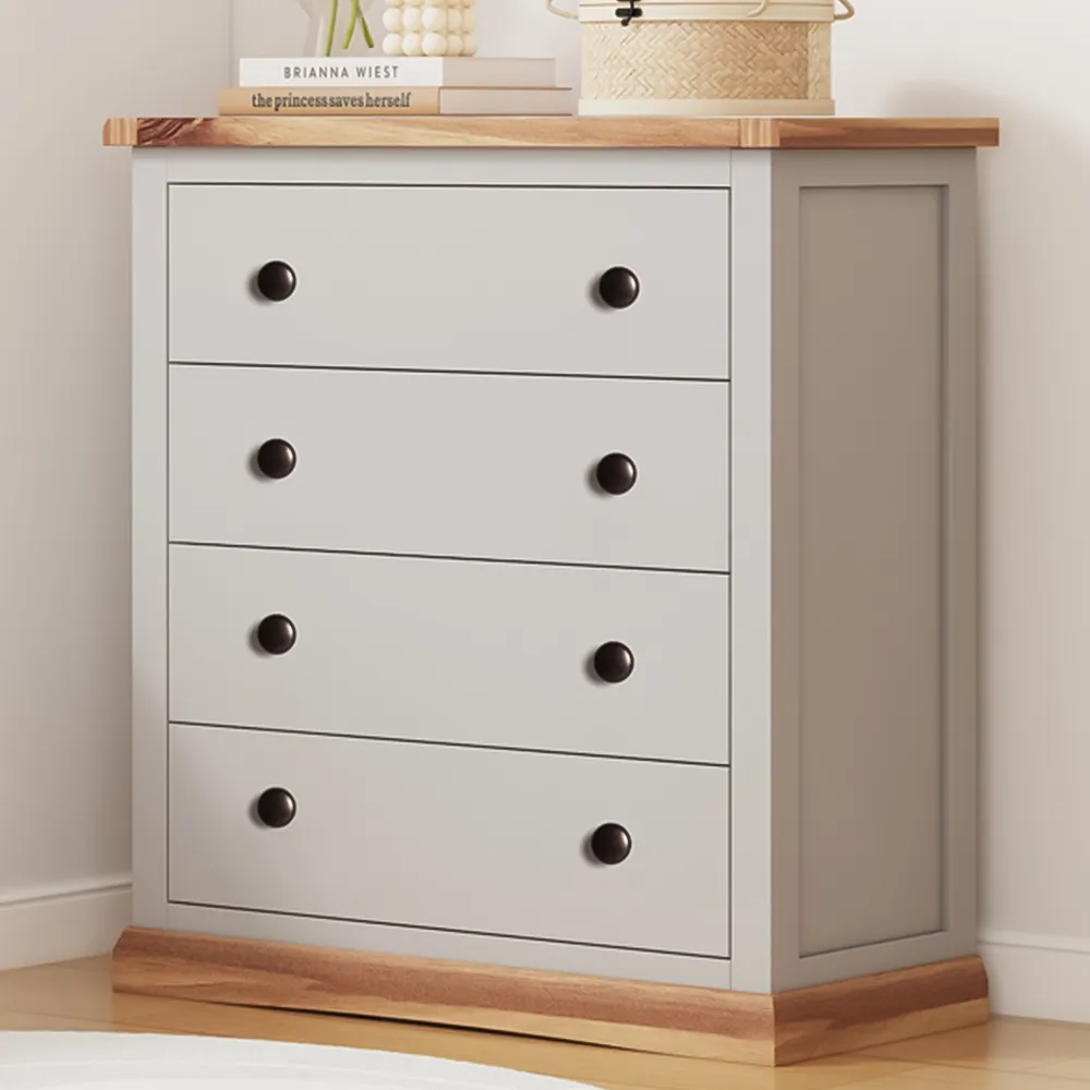 Bomporto 4-Drawer Chest of Drawers with Brass Knobs - Grey, Pine