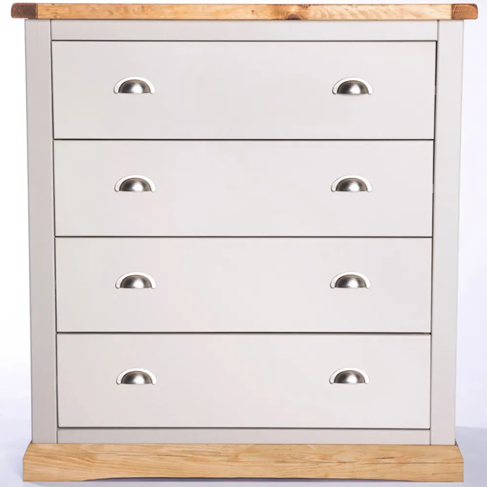 Bomporto 4-Drawer Chest of Drawers with Chrome Cup Handles - Grey, Pine