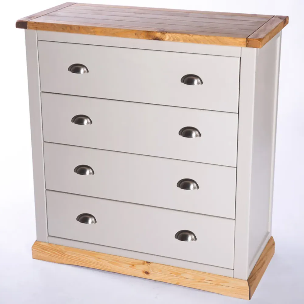 Bomporto 4-Drawer Chest of Drawers with Chrome Cup Handles - Grey, Pine