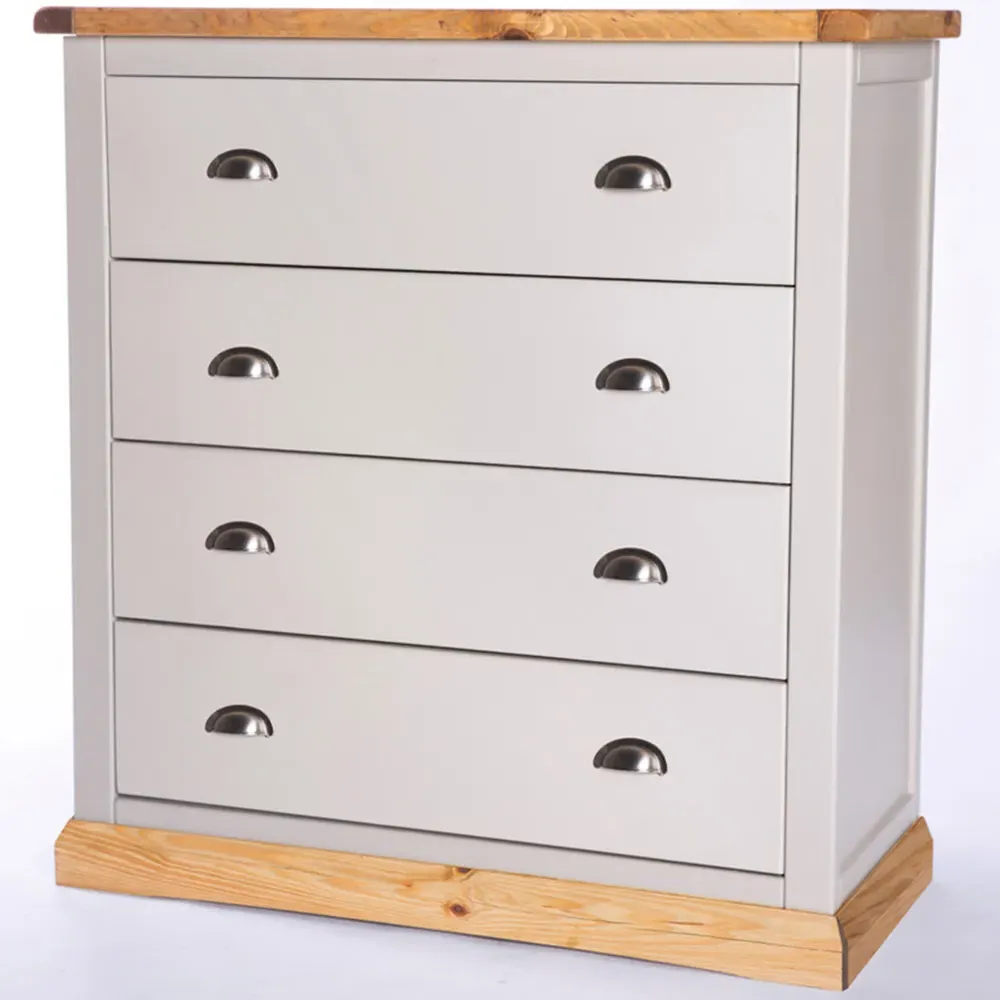 Bomporto 4-Drawer Chest of Drawers with Chrome Cup Handles - Grey, Pine