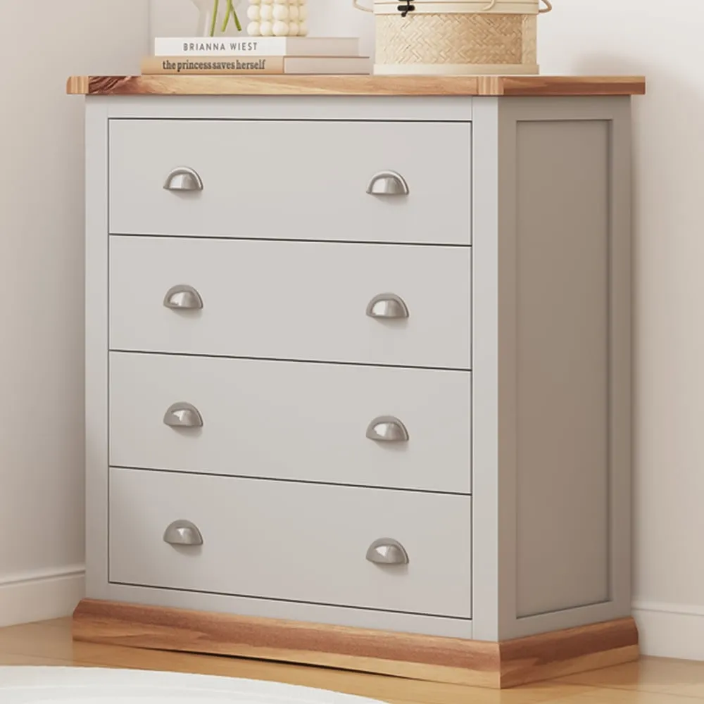 Bomporto 4-Drawer Chest of Drawers with Chrome Cup Handles - Grey, Pine