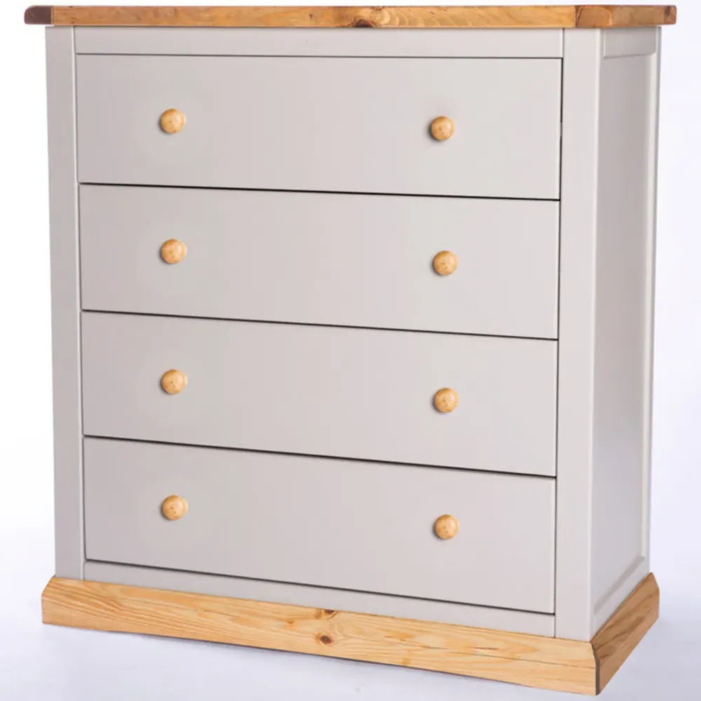 Bomporto 4-Drawer Chest of Drawers with Wood Knobs - Grey, Pine