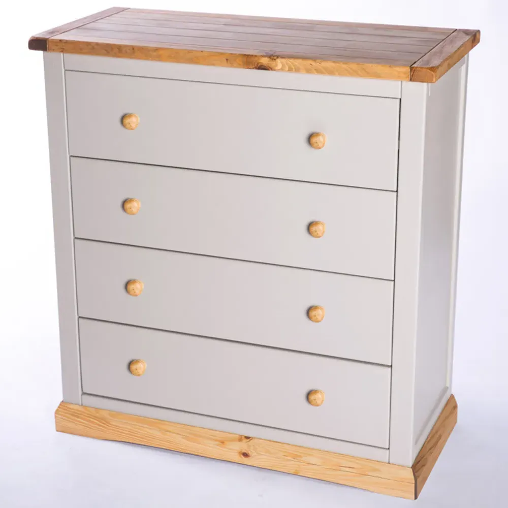 Bomporto 4-Drawer Chest of Drawers with Wood Knobs - Grey, Pine