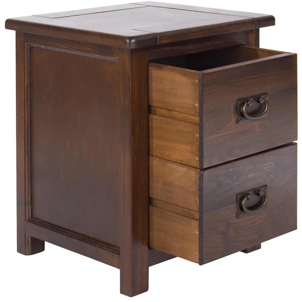 Boston 2 Drawer Bedside Table - Brown, Dark Lacquer