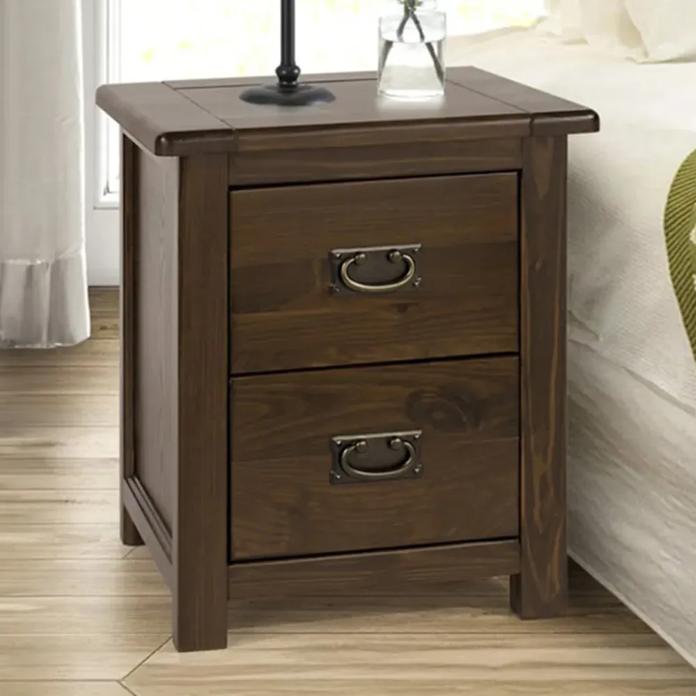 Boston 2 Drawer Bedside Table - Brown, Dark Lacquer