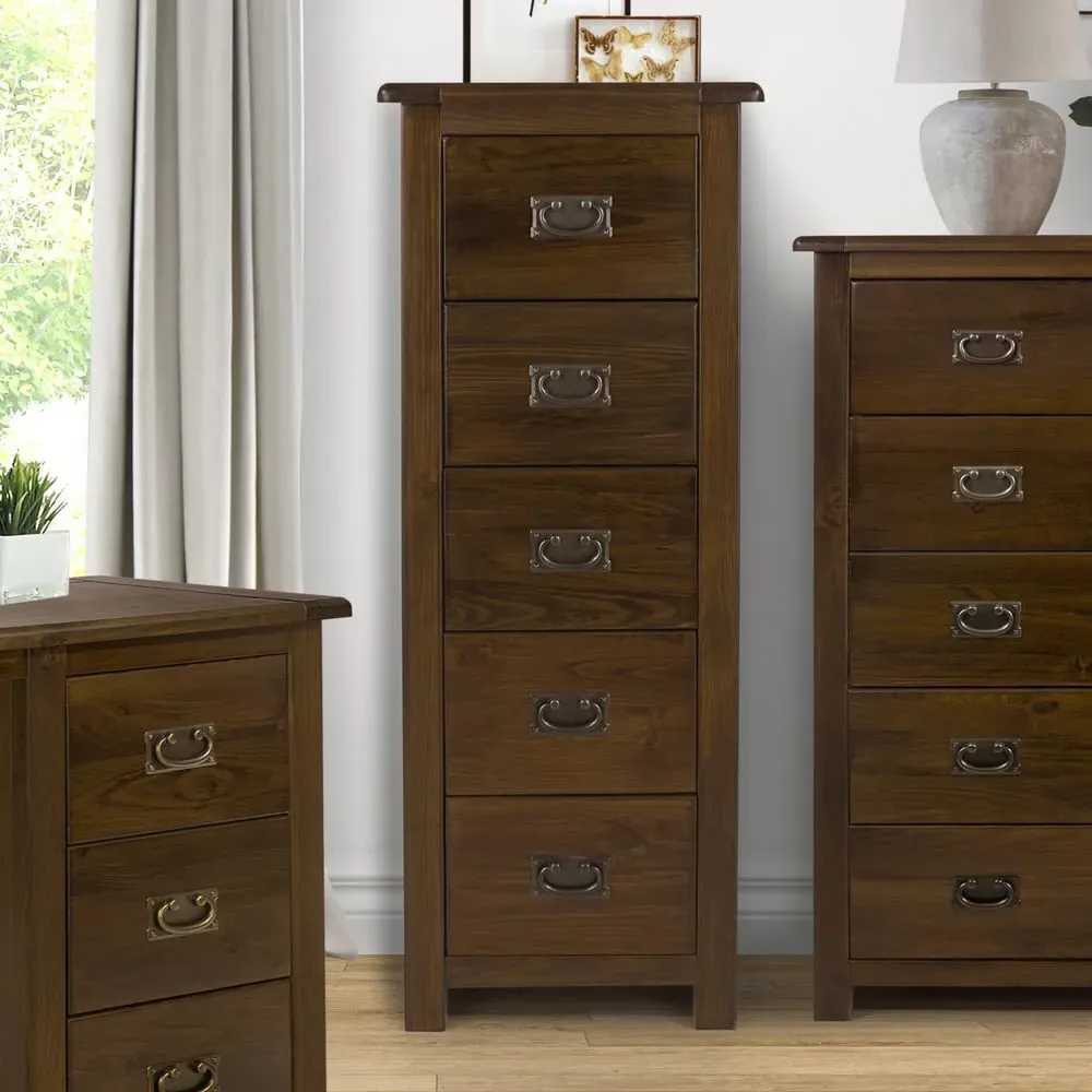 Boston 5 Drawer Narrow Chest of Drawers - Brown, Wood