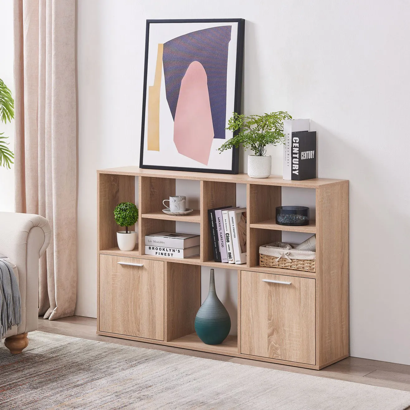 Boston Collection 2 Door 7 Shelf Sideboard - Brown, Sonoma Oak