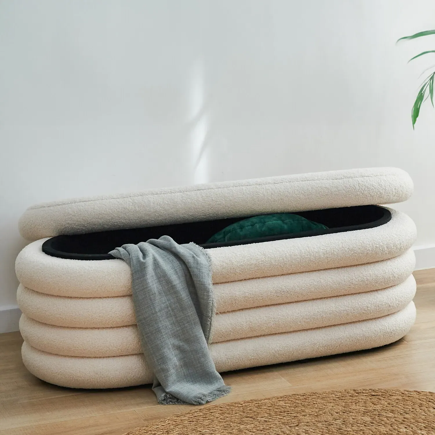 Boucle Storage Ottoman - Cream