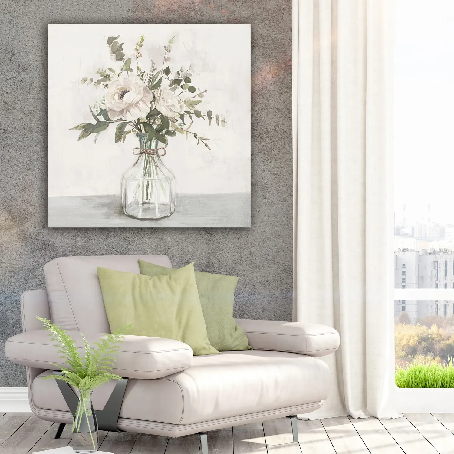 Bouquet Hand Embellished Wall Art - Neutral