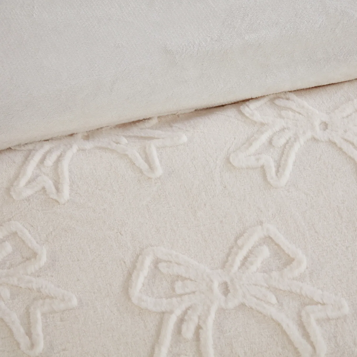 Bow Double Duvet Set - Ivory, Faux Fur
