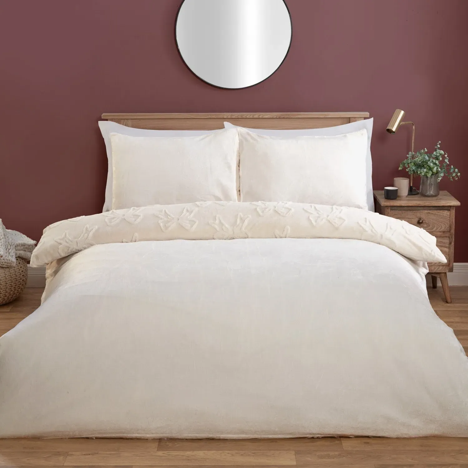 Bow Double Duvet Set - Ivory, Faux Fur