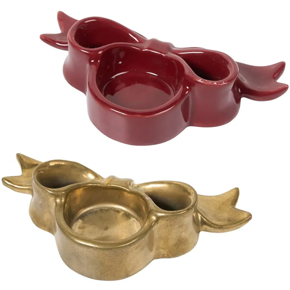 Bow Tealight Holder - Red, Gold image