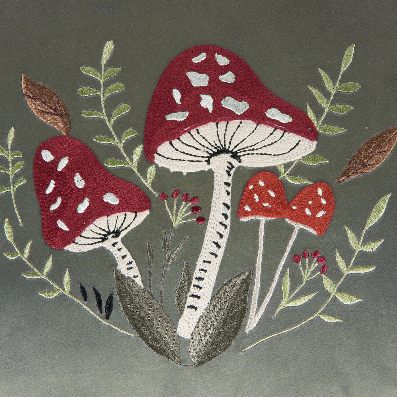 Briar Round Embroidered Cushion - Green