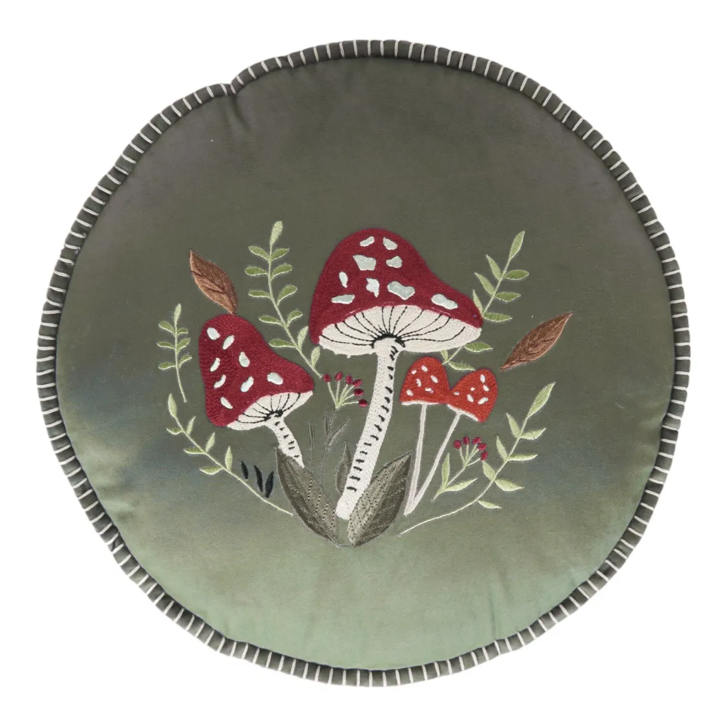 Briar Round Embroidered Cushion - Green image
