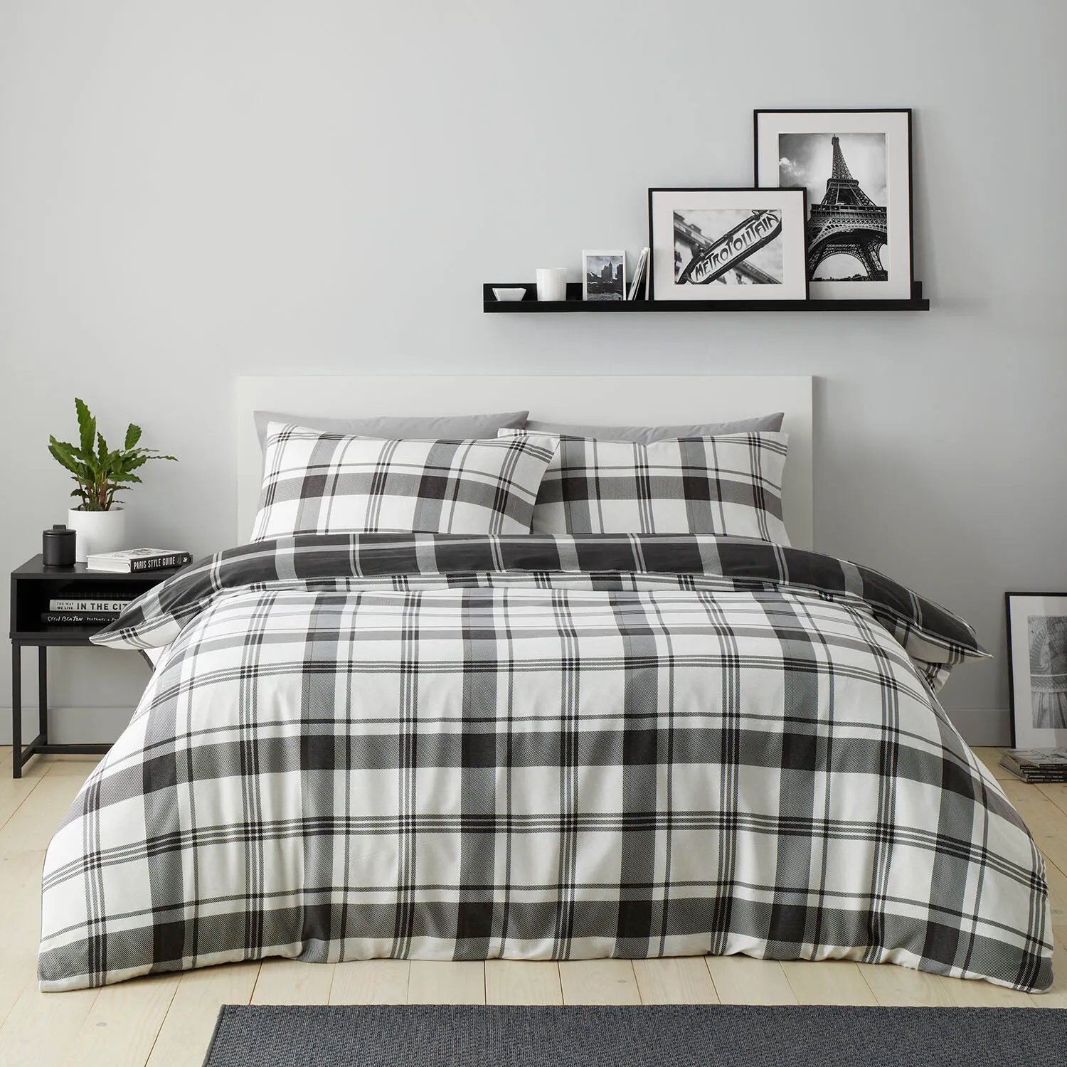 Brodie Check Double Duvet Set - Black and White