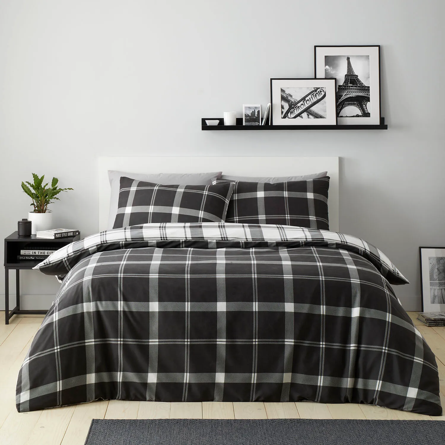 Brodie Check King Size Duvet Set - Black and White