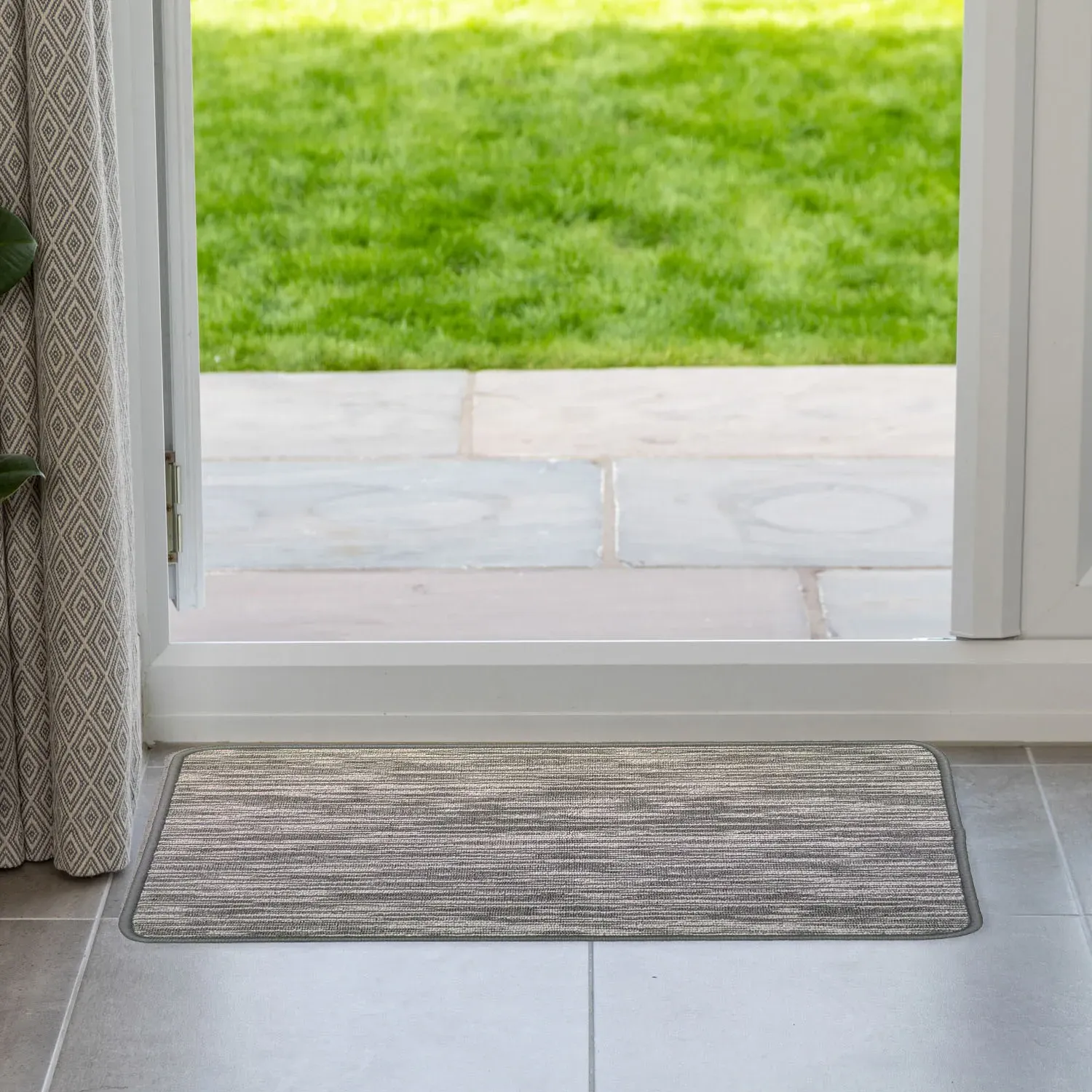 Broken Stripe Washable Mat - Grey