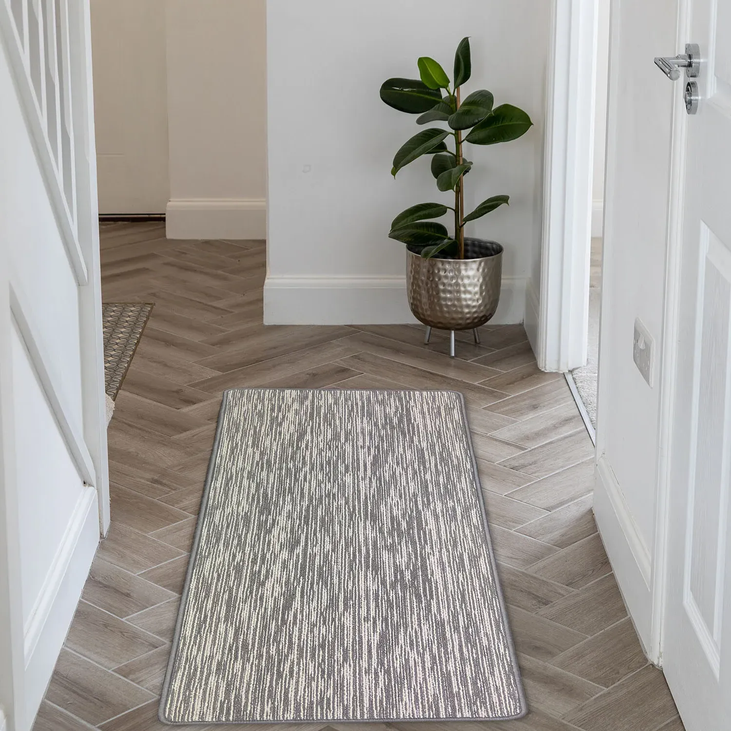 Broken Stripe Washable Runner - Grey