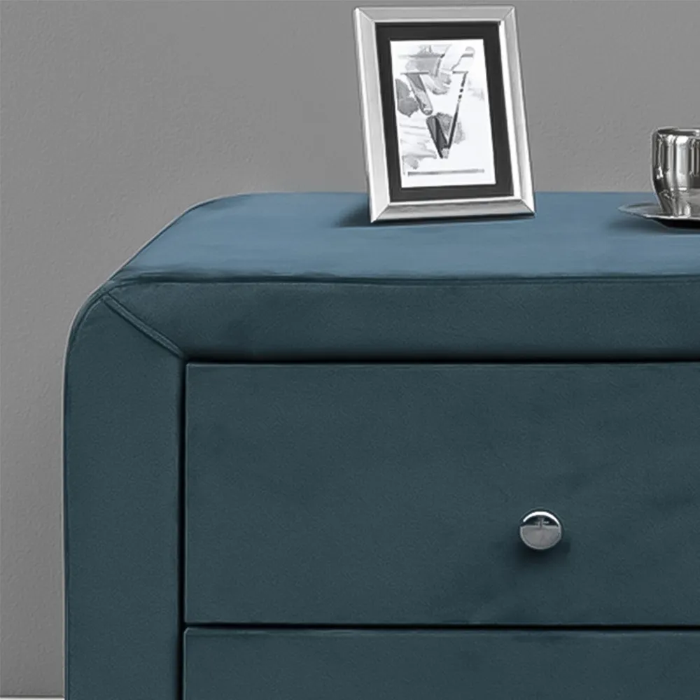 Brooklyn 2 Drawer Bedside Table - Blue, Velvet