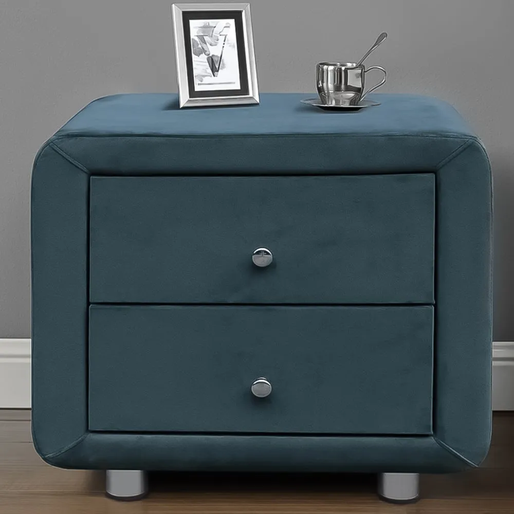 Brooklyn 2 Drawer Bedside Table - Blue, Velvet
