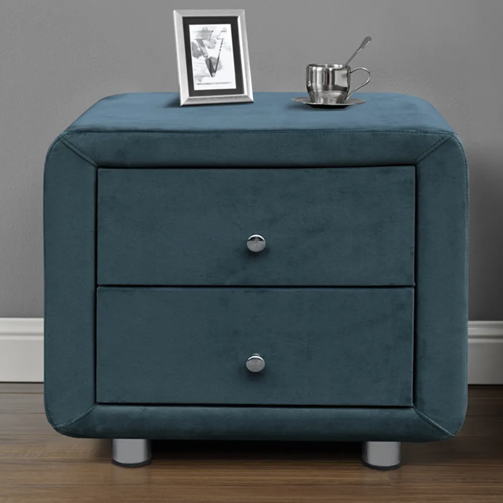 Brooklyn 2 Drawer Bedside Table - Blue, Velvet image
