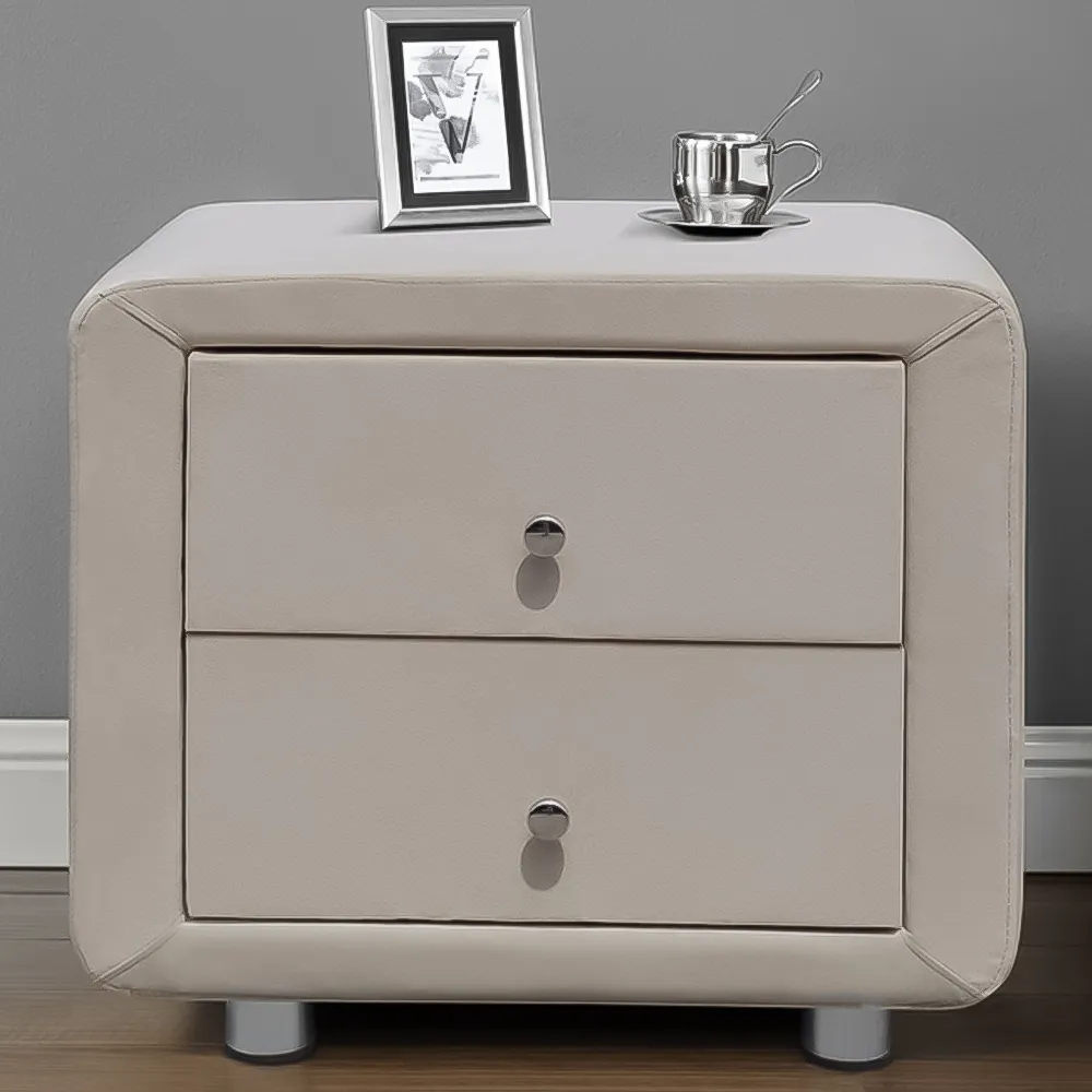 Brooklyn 2 Drawer Bedside Table - Cream, Velvet