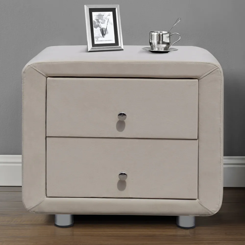 Brooklyn 2 Drawer Bedside Table - Cream, Velvet image