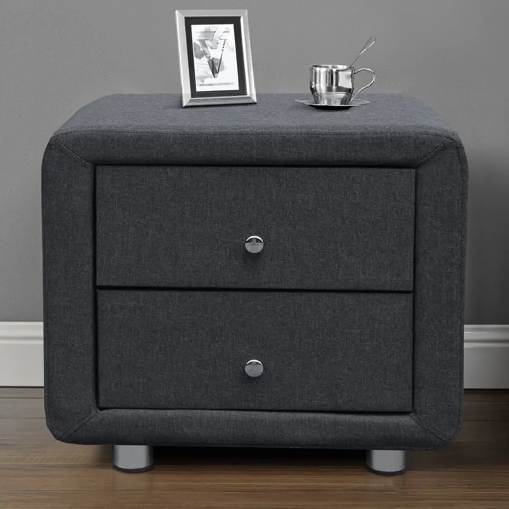 Brooklyn 2 Drawer Bedside Table - Grey, Linen image
