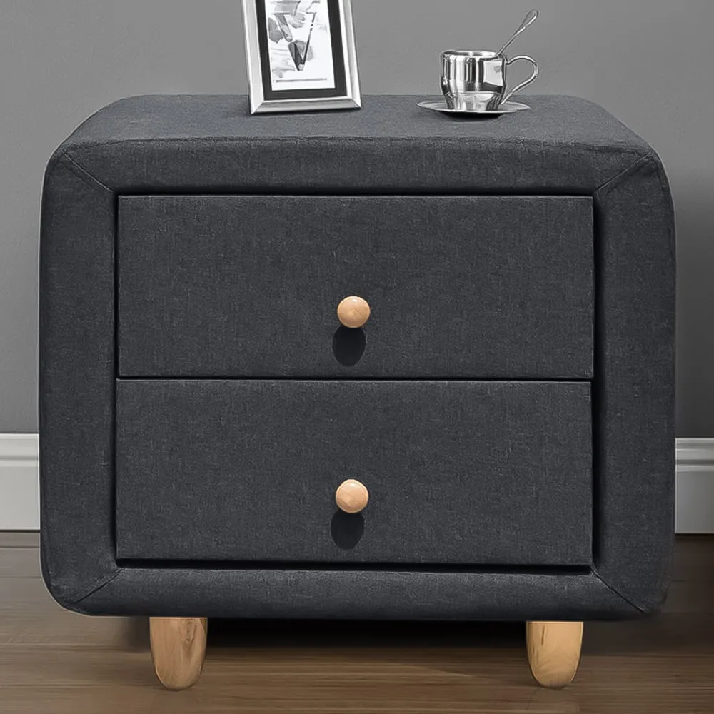 Brooklyn 2 Drawer Bedside Table - Grey, Linen
