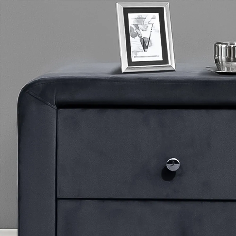 Brooklyn 2 Drawer Bedside Table - Grey, Velvet