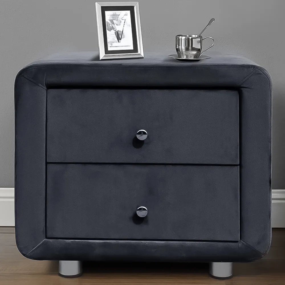 Brooklyn 2 Drawer Bedside Table - Grey, Velvet