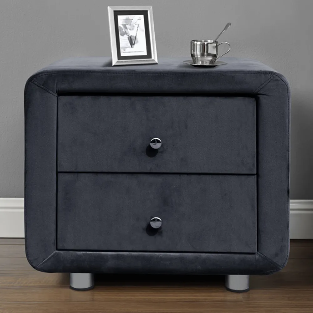 Brooklyn 2 Drawer Bedside Table - Grey, Velvet