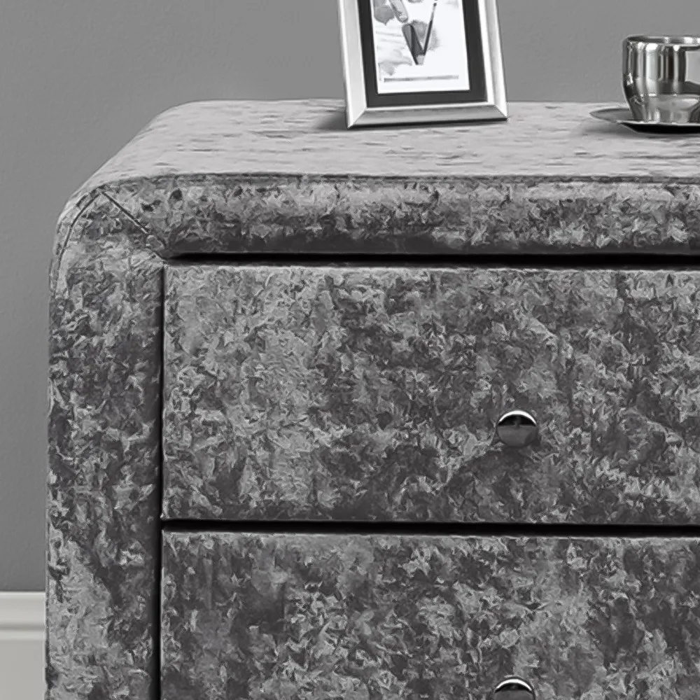 Brooklyn 2 Drawer Bedside Table - Silver, Crushed Velvet