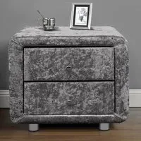 Brooklyn 2 Drawer Bedside Table - Silver, Crushed Velvet
