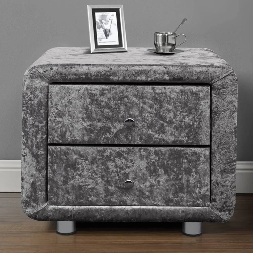 Brooklyn 2 Drawer Bedside Table - Silver, Crushed Velvet
