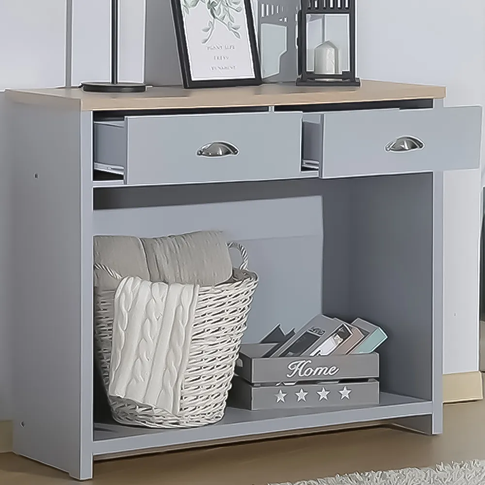 Brooklyn 2 Drawer Console Table with Shelf - Grey, Oak