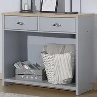 Brooklyn 2 Drawer Console Table with Shelf - Grey, Oak