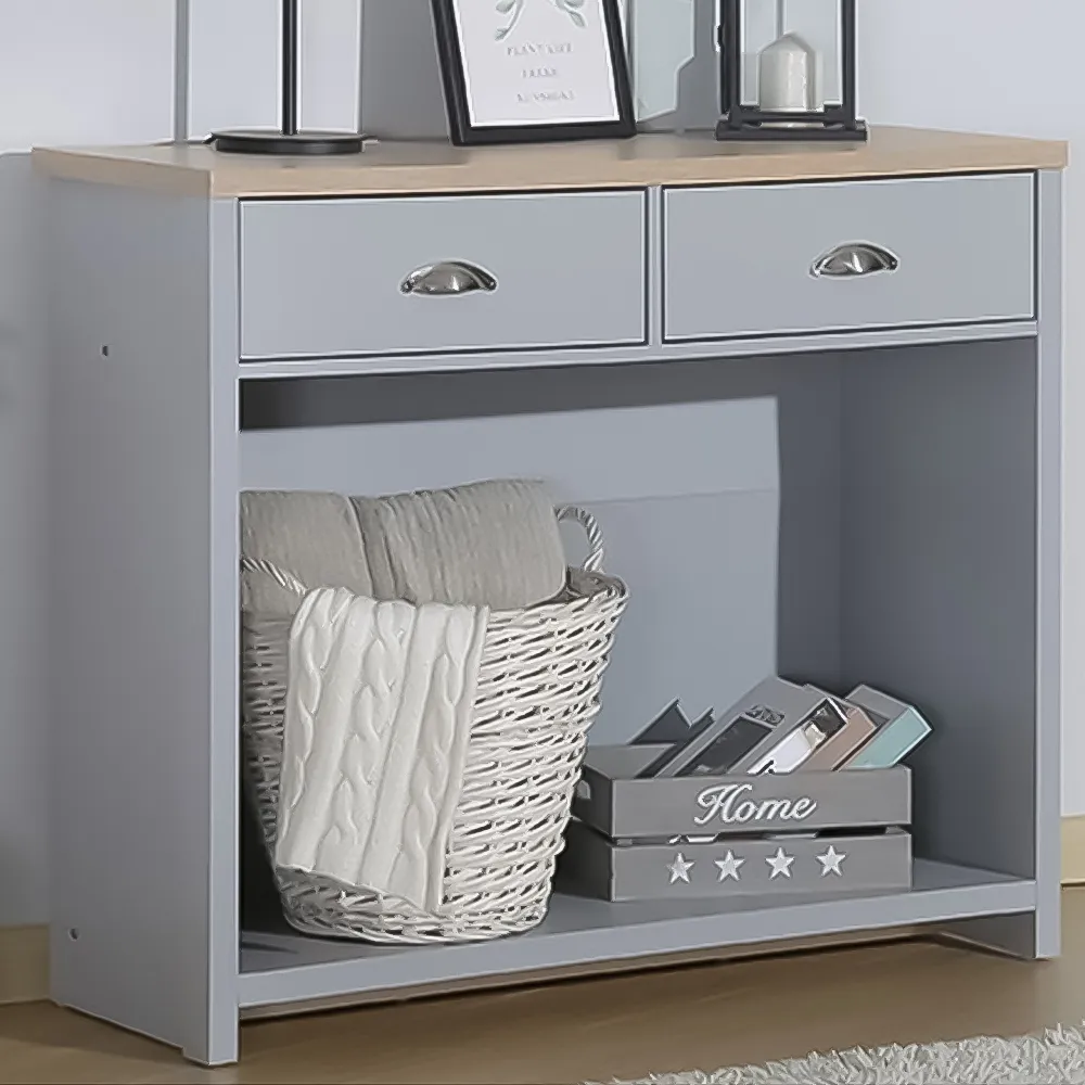 Brooklyn 2 Drawer Console Table with Shelf - Grey, Oak