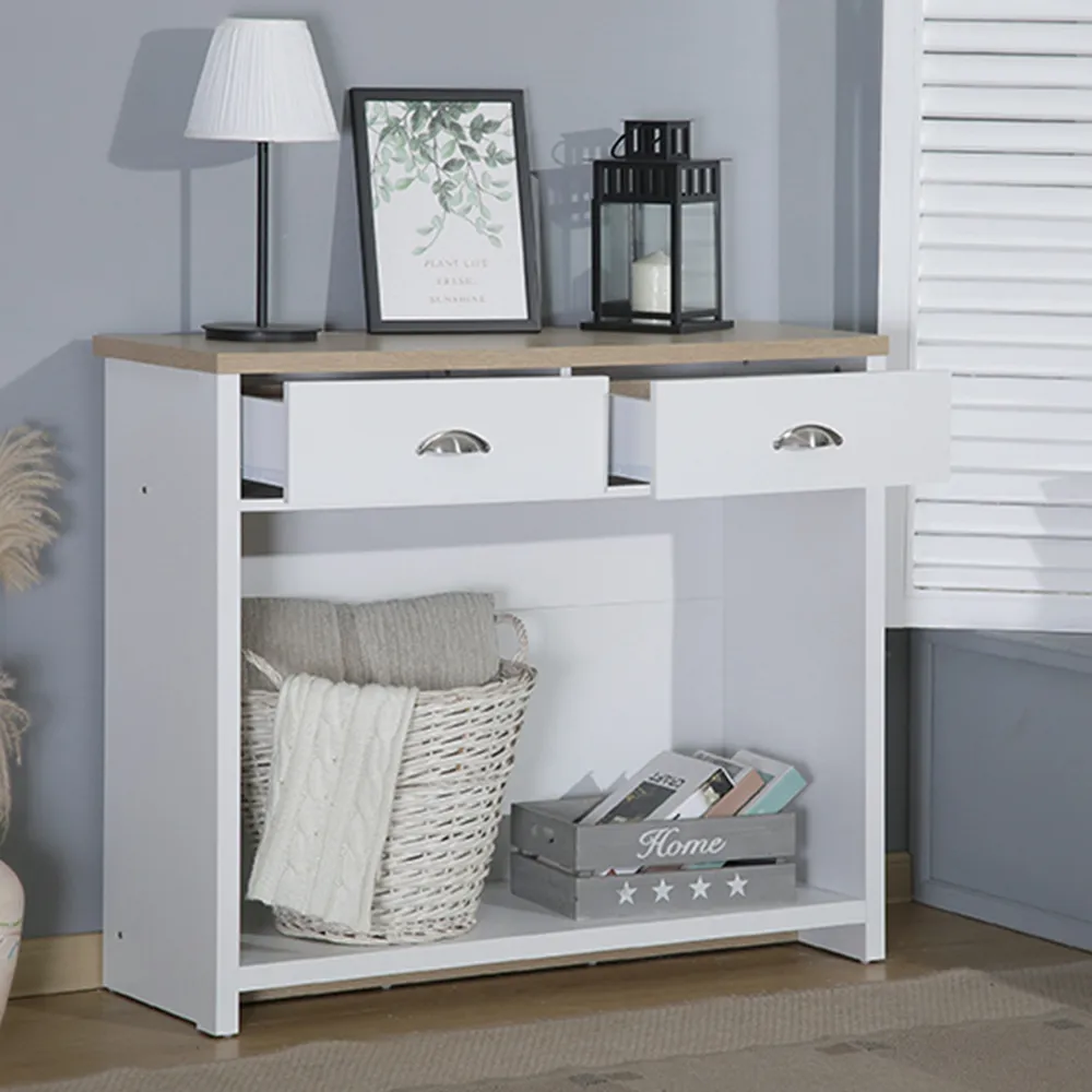 Brooklyn 2 Drawer Console Table with Shelf - White, Oak