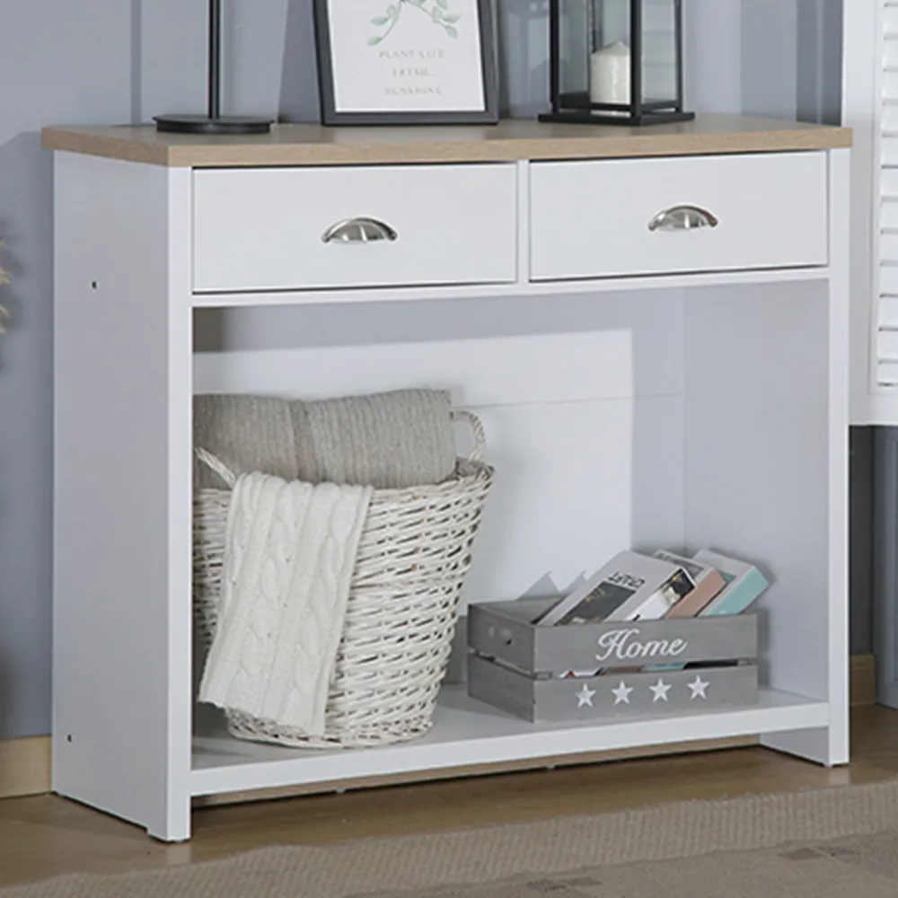 Brooklyn 2 Drawer Console Table with Shelf - White, Oak