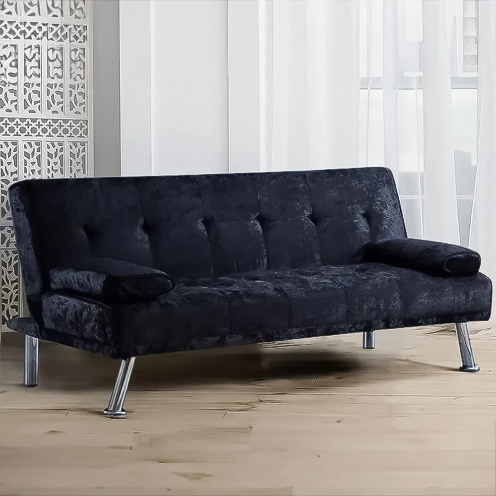 Brooklyn 2-Seater Sofa Bed with Click-Clack - Black, Velvet image