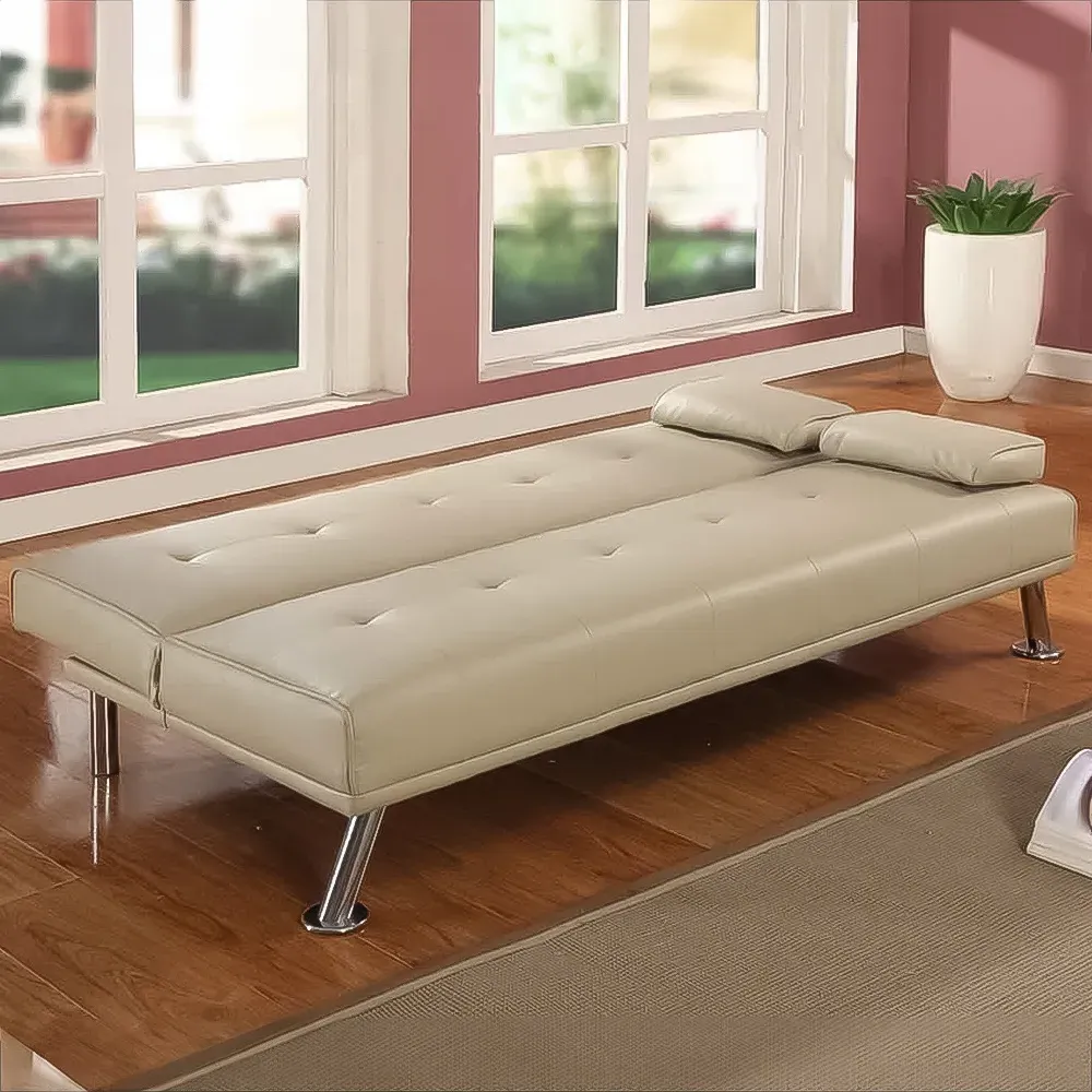 Brooklyn 2-Seater Sofa Bed with Click-Clack - Cream, Faux Leather