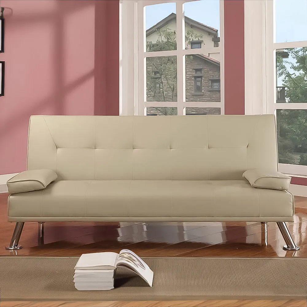 Brooklyn 2-Seater Sofa Bed with Click-Clack - Cream, Faux Leather image