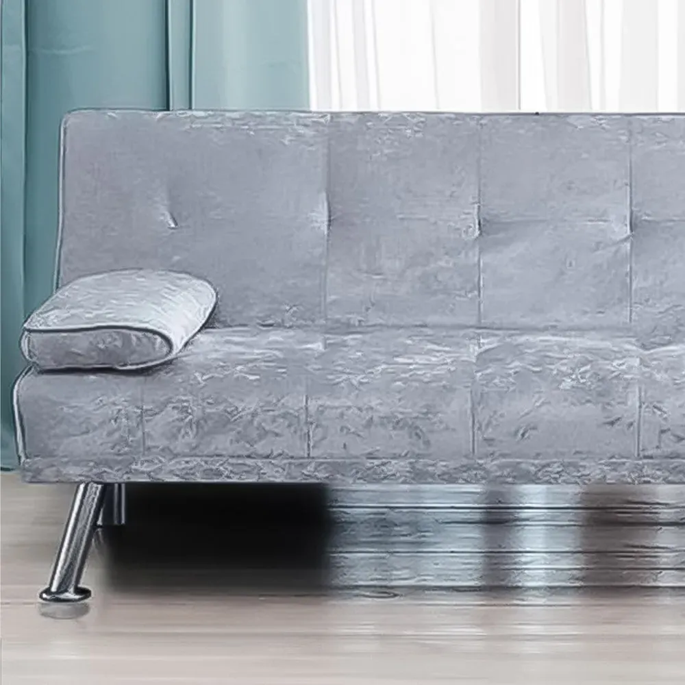 Brooklyn 2-Seater Sofa Bed with Click-Clack - Silver, Velvet