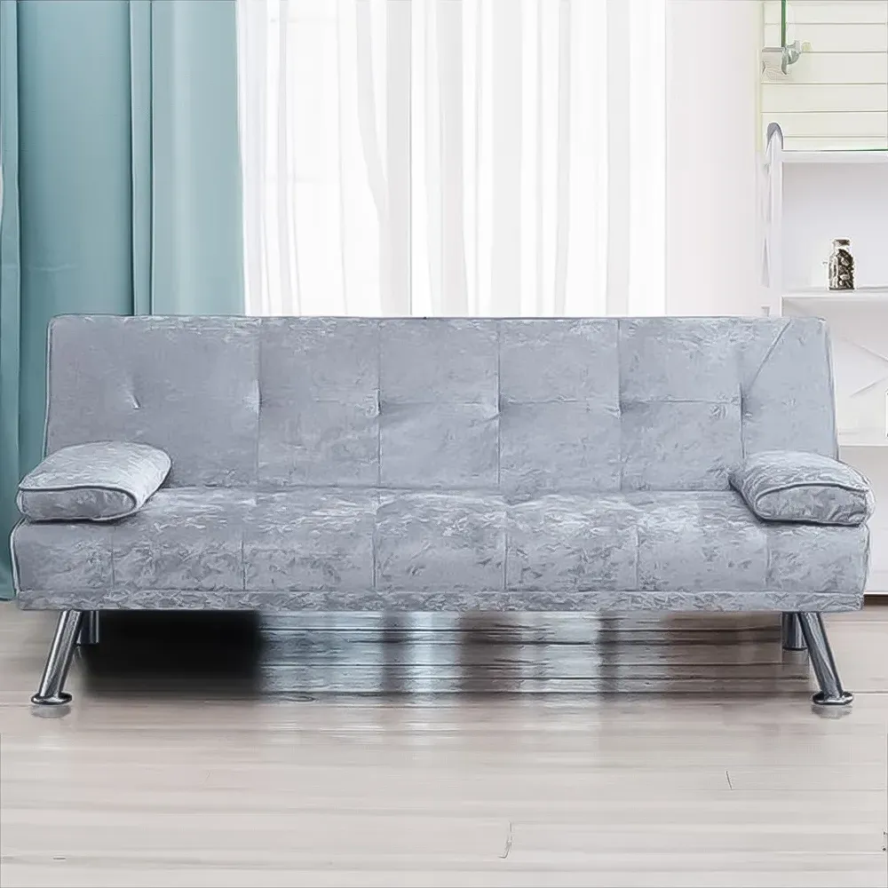 Brooklyn 2-Seater Sofa Bed with Click-Clack - Silver, Velvet image