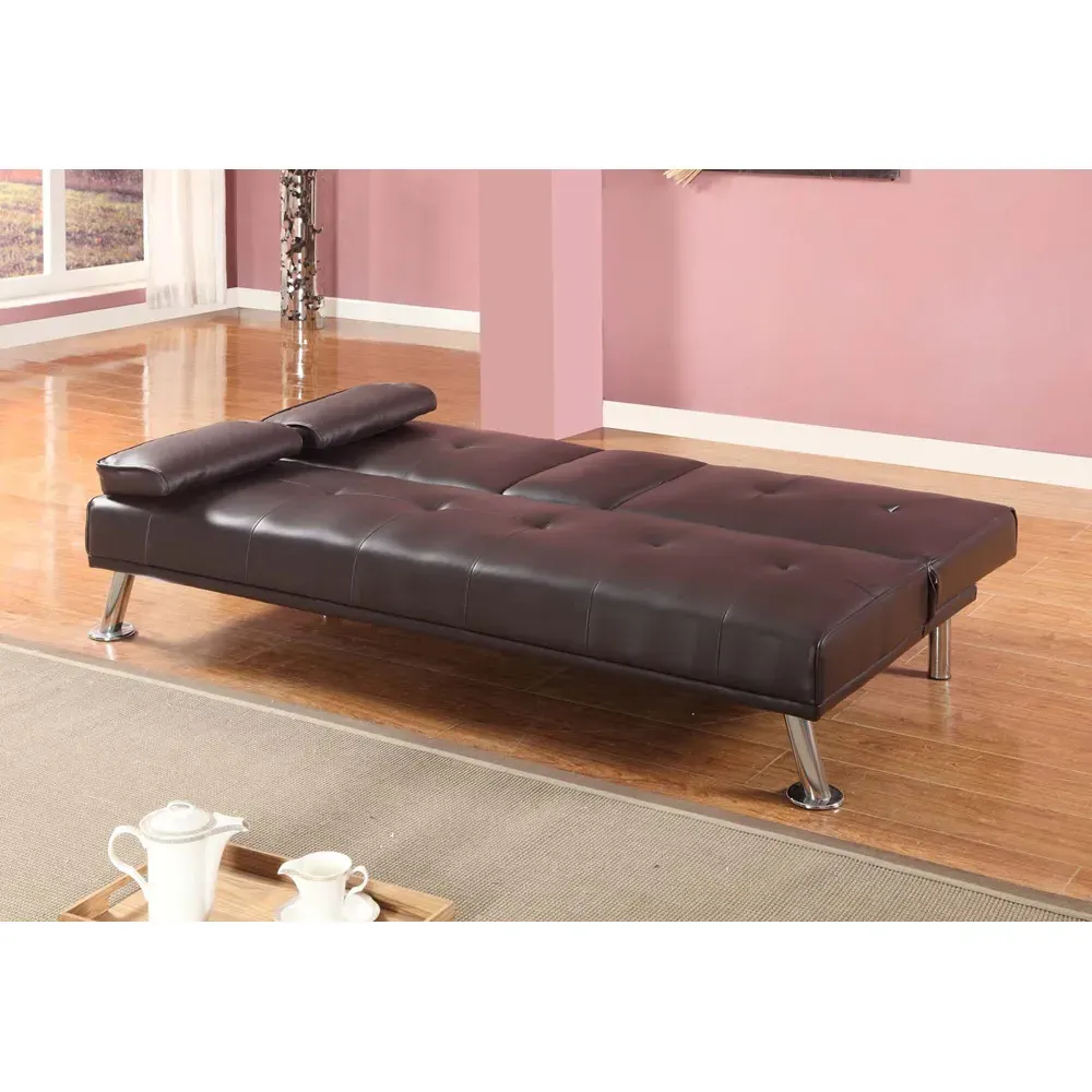 Brooklyn 2-Seater Sofa Bed with Cup Holder - Brown, Faux Leather