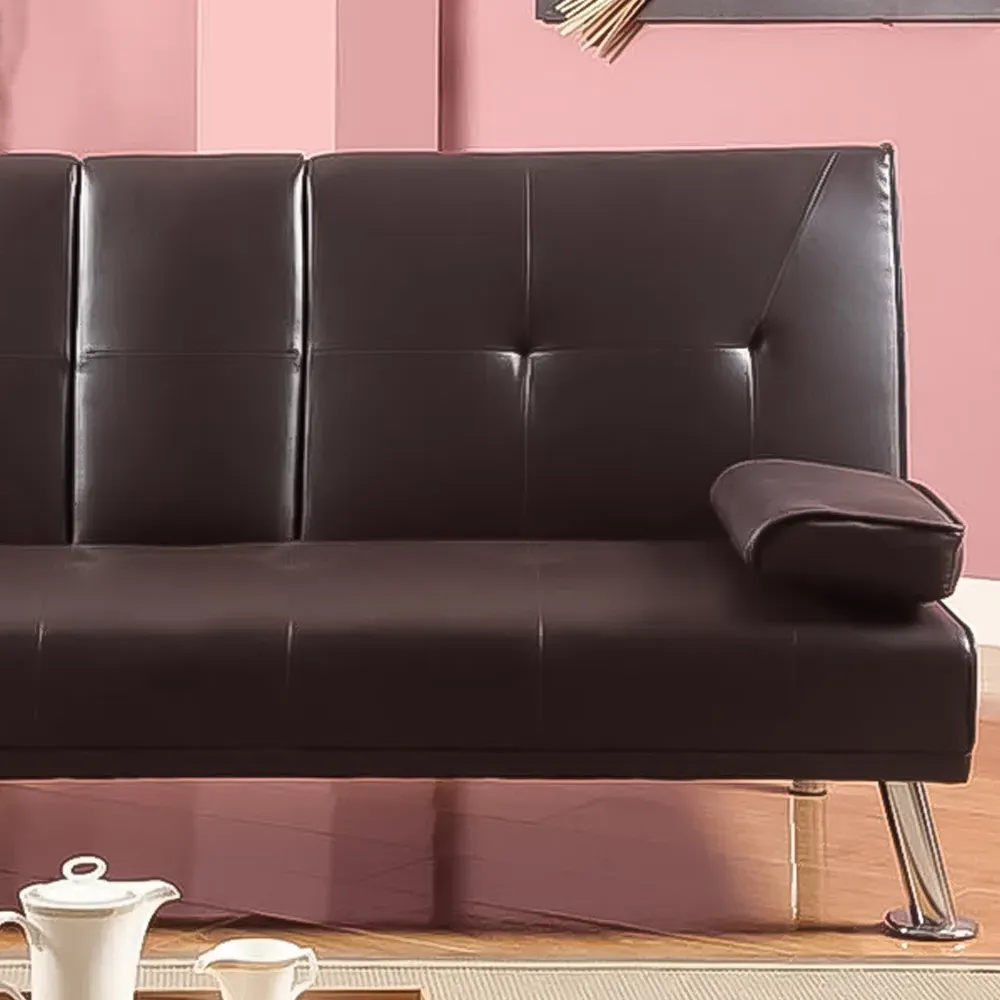 Brooklyn 2-Seater Sofa Bed with Cup Holder - Brown, Faux Leather