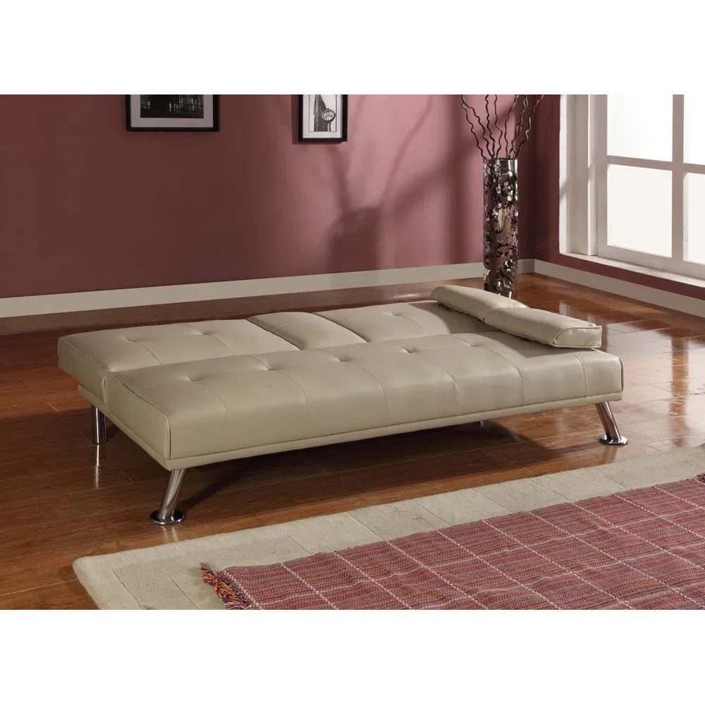 Brooklyn 2-Seater Sofa Bed with Cup Holder - Cream, Faux Leather
