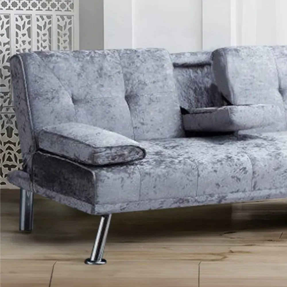 Brooklyn 2-Seater Sofa Bed with Cup Holder - Grey, Velvet