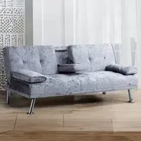Brooklyn 2-Seater Sofa Bed with Cup Holder - Grey, Velvet